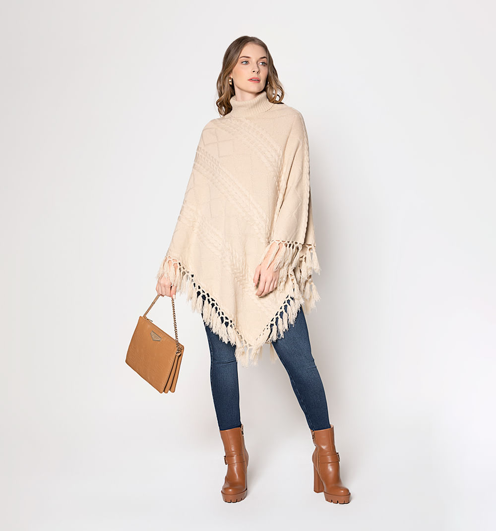 Poncho Tejido Tenzado Y Flecos