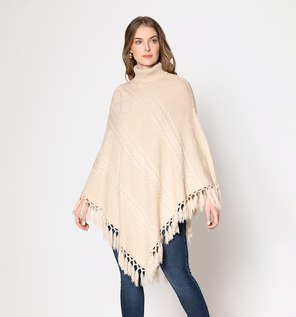 Poncho Tejido Tenzado Y Flecos