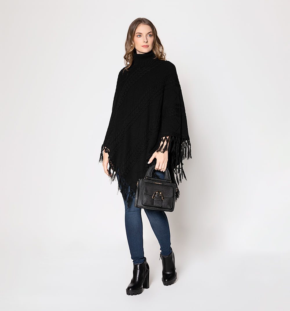 Poncho Tejido Tenzado Y Flecos