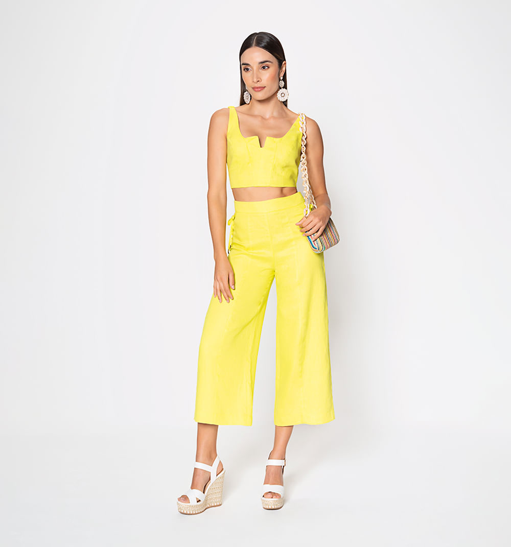 Conjuto,Crop Y Pantalon Colotte Tiro Alt
