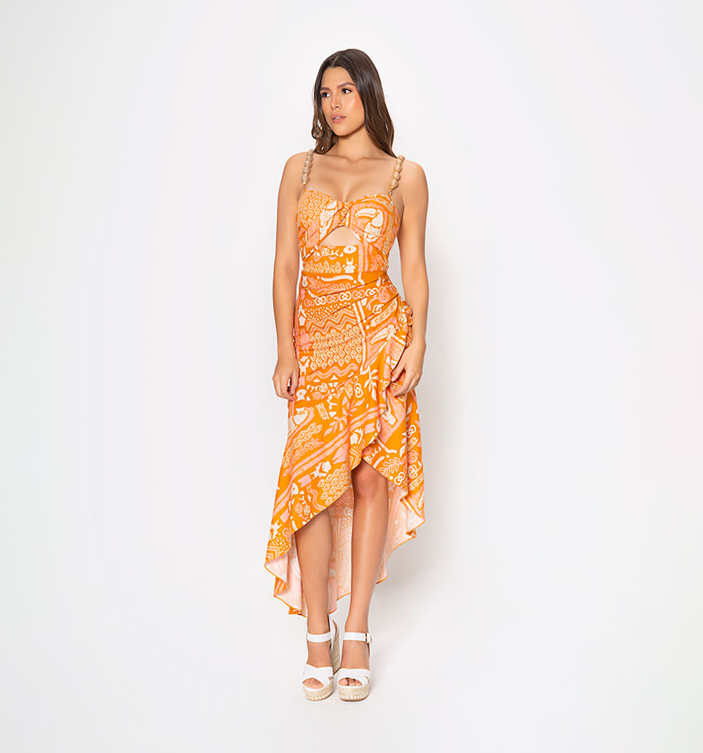 Vestido Largo De Tiras Con Pliegues