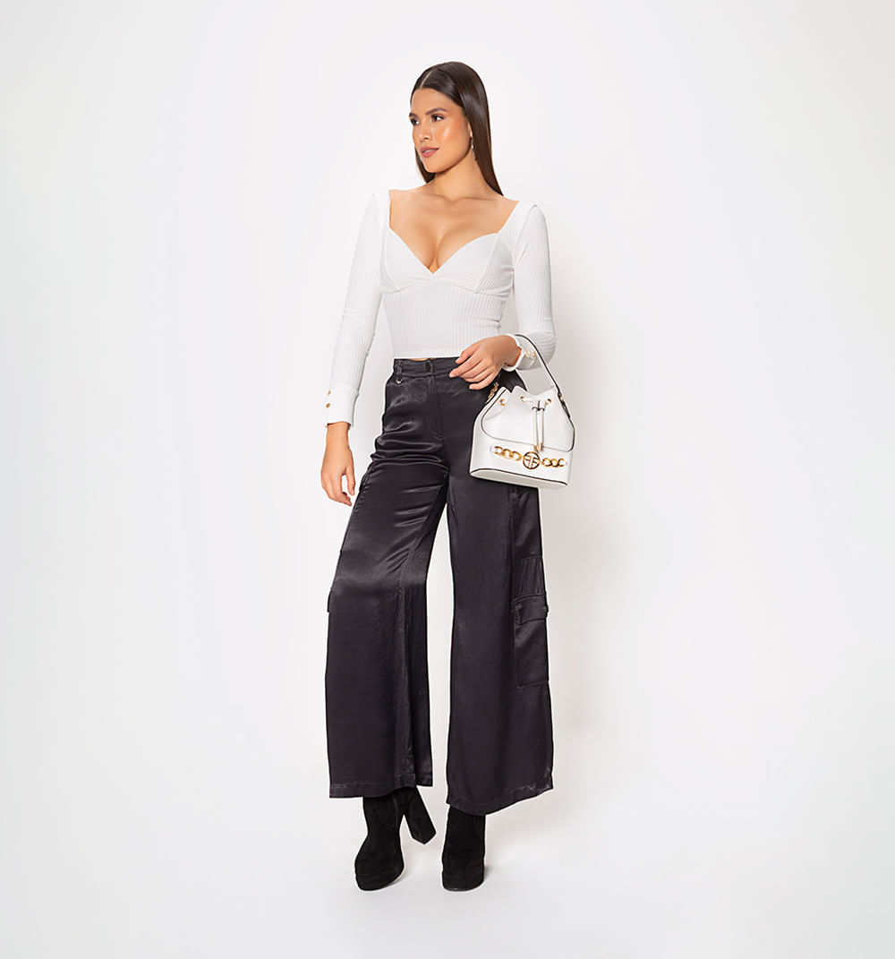 Blusa Manga Larga Con Copas Cruzadas Y P