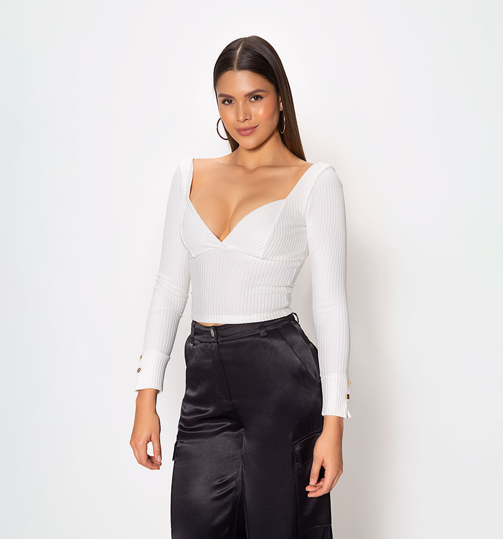 Blusa Manga Larga Con Copas Cruzadas Y P
