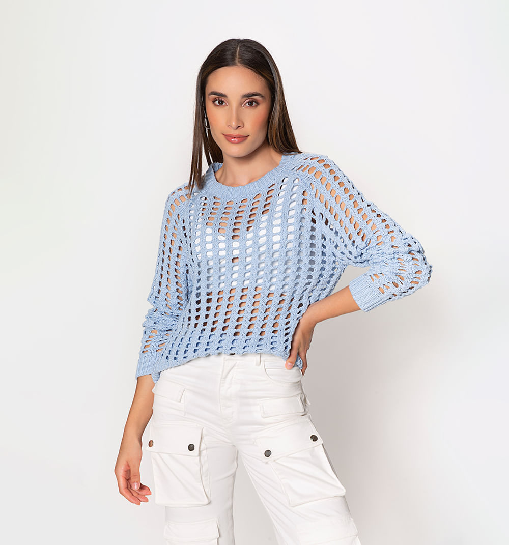 Sueter Tejido Abierto Con Hombro Descubier