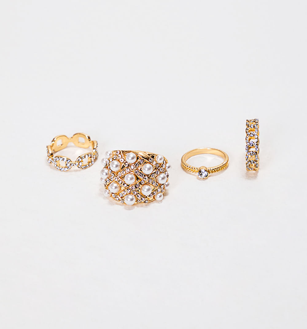 Set De Anillos X4 Perlas Y Piedras