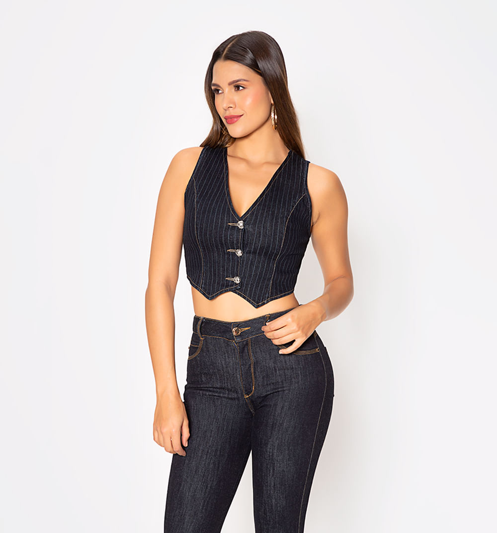 Chaleco  En Denim Con Raya Tiza