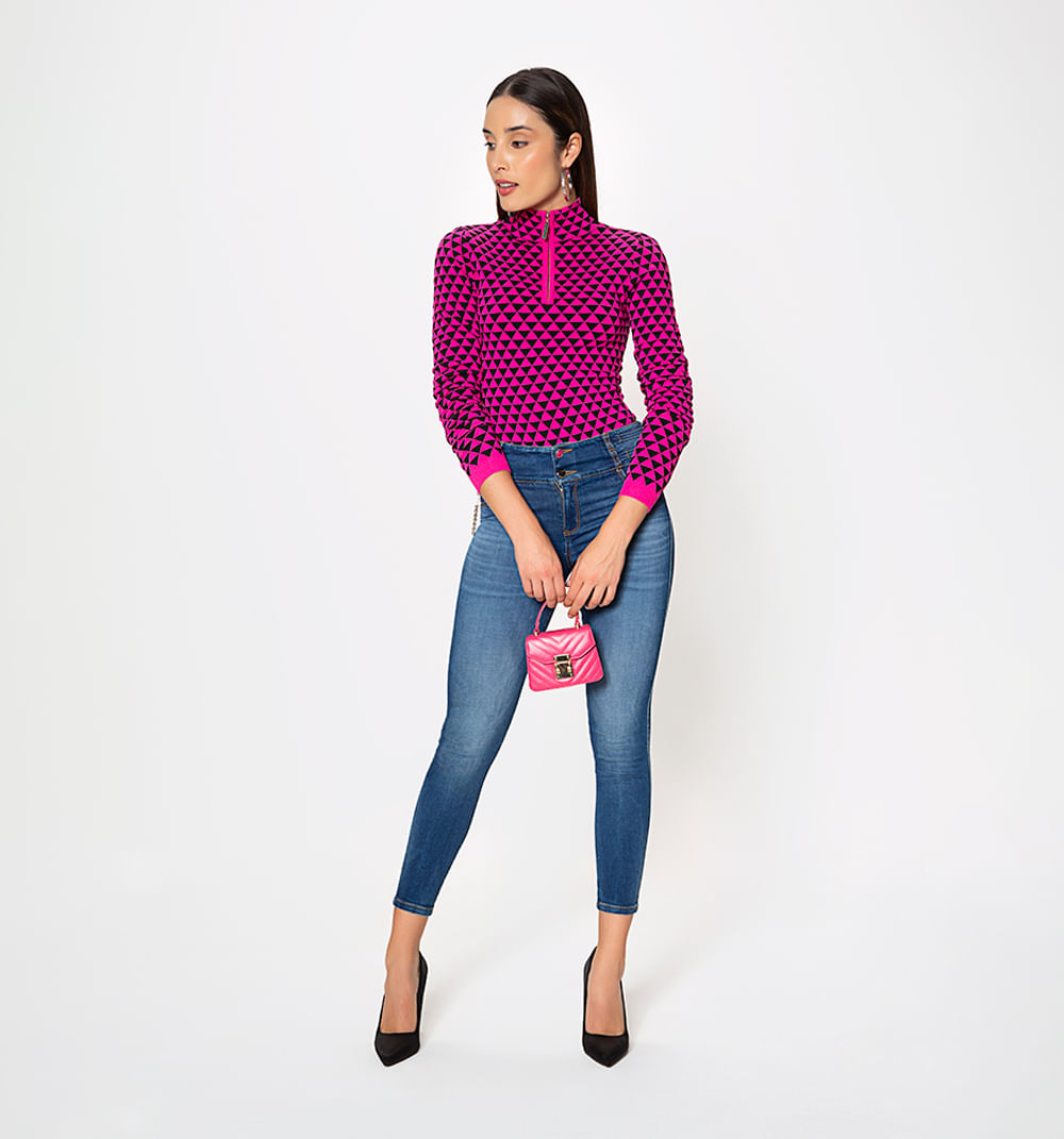 Sueter Tejido De Patrones Bicolor Con Cier