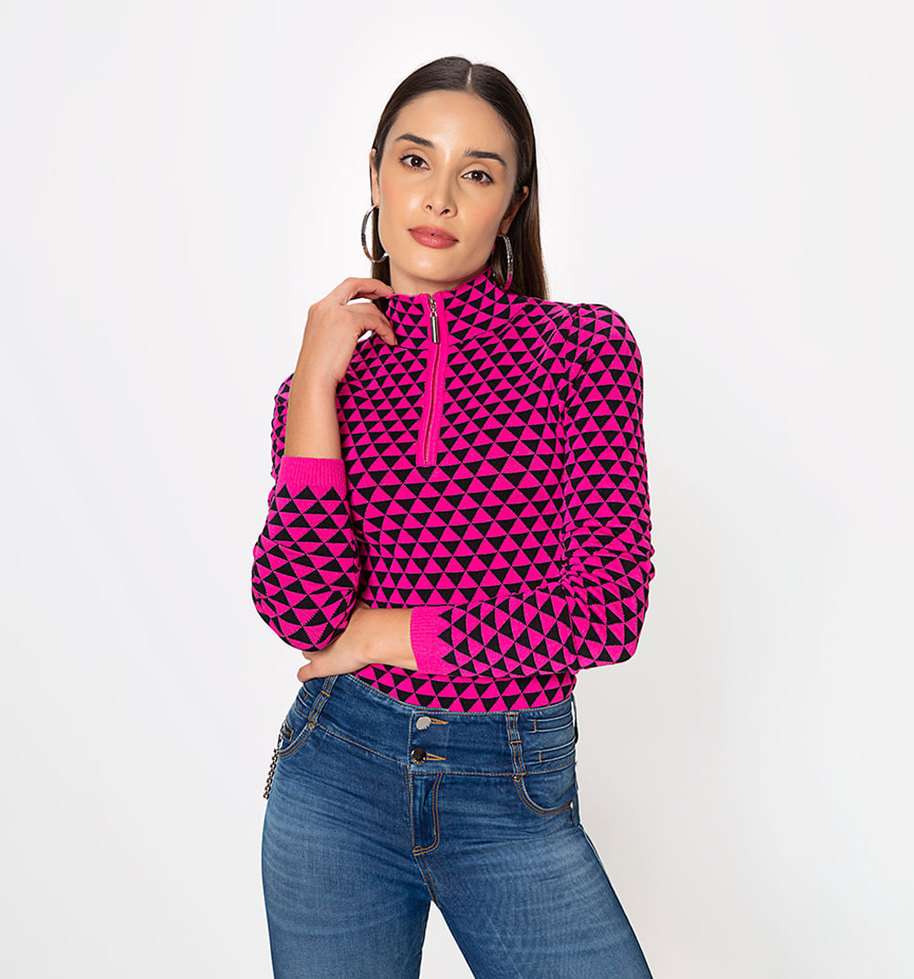 Sueter Tejido De Patrones Bicolor Con Cier