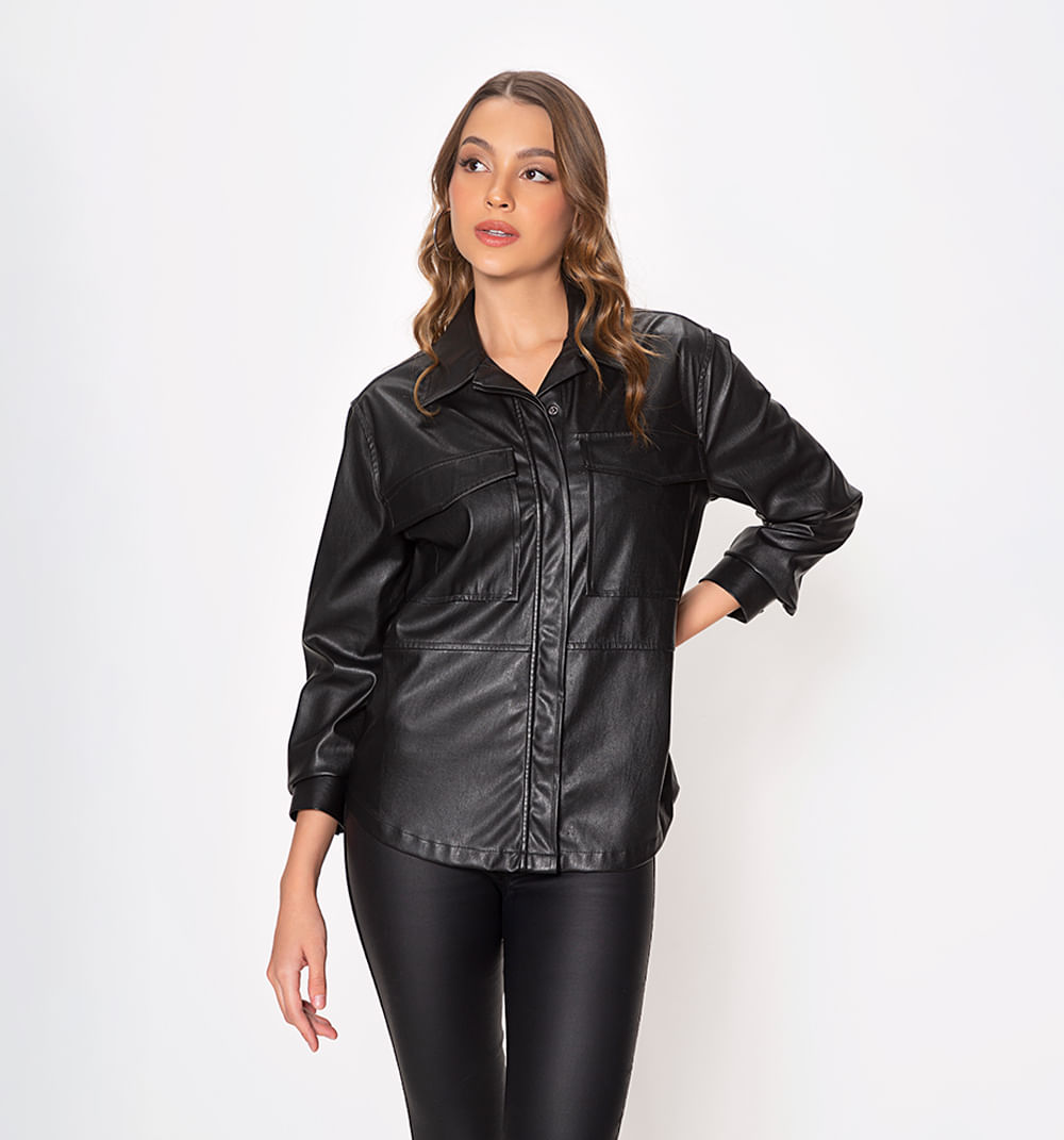 Blusa Camisera Manga Larga Con Bolsillo