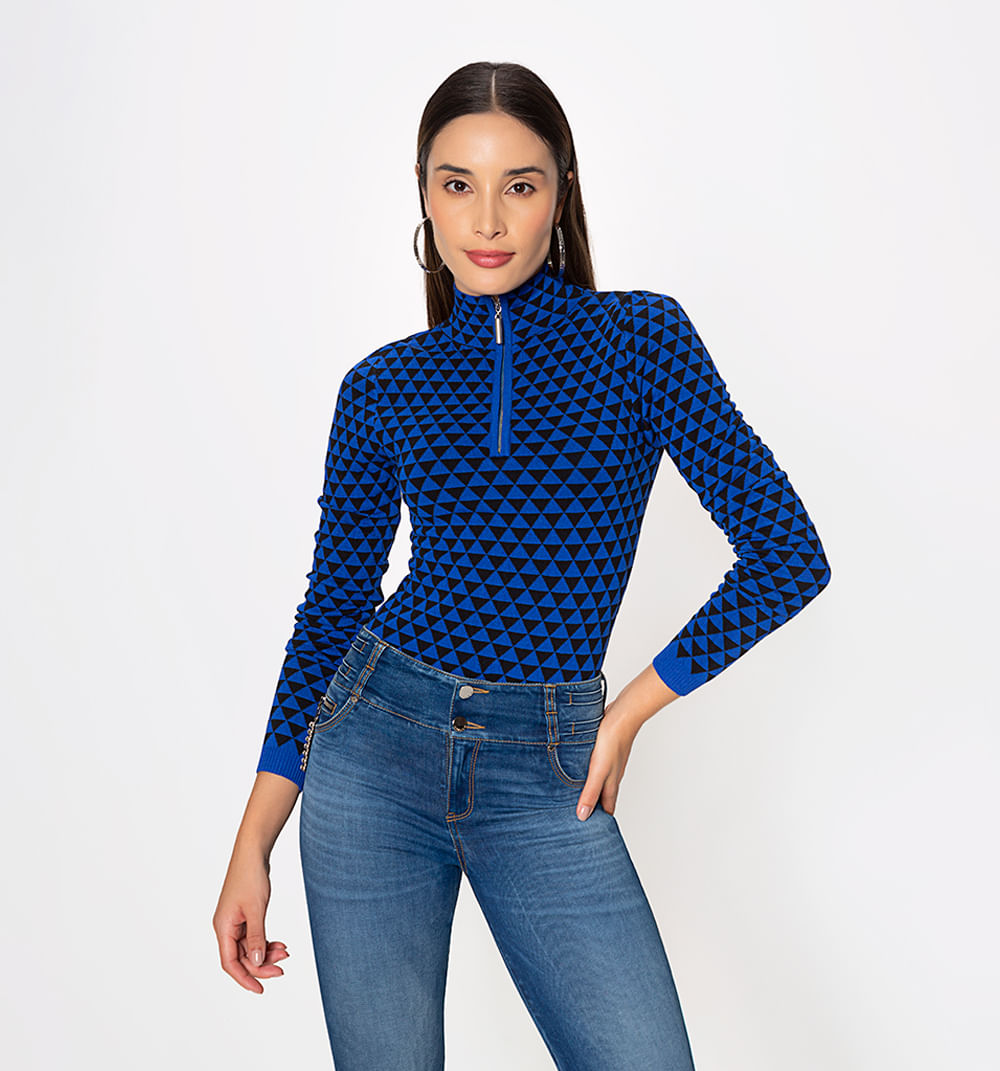 Sueter Tejido De Patrones Bicolor Con Cier
