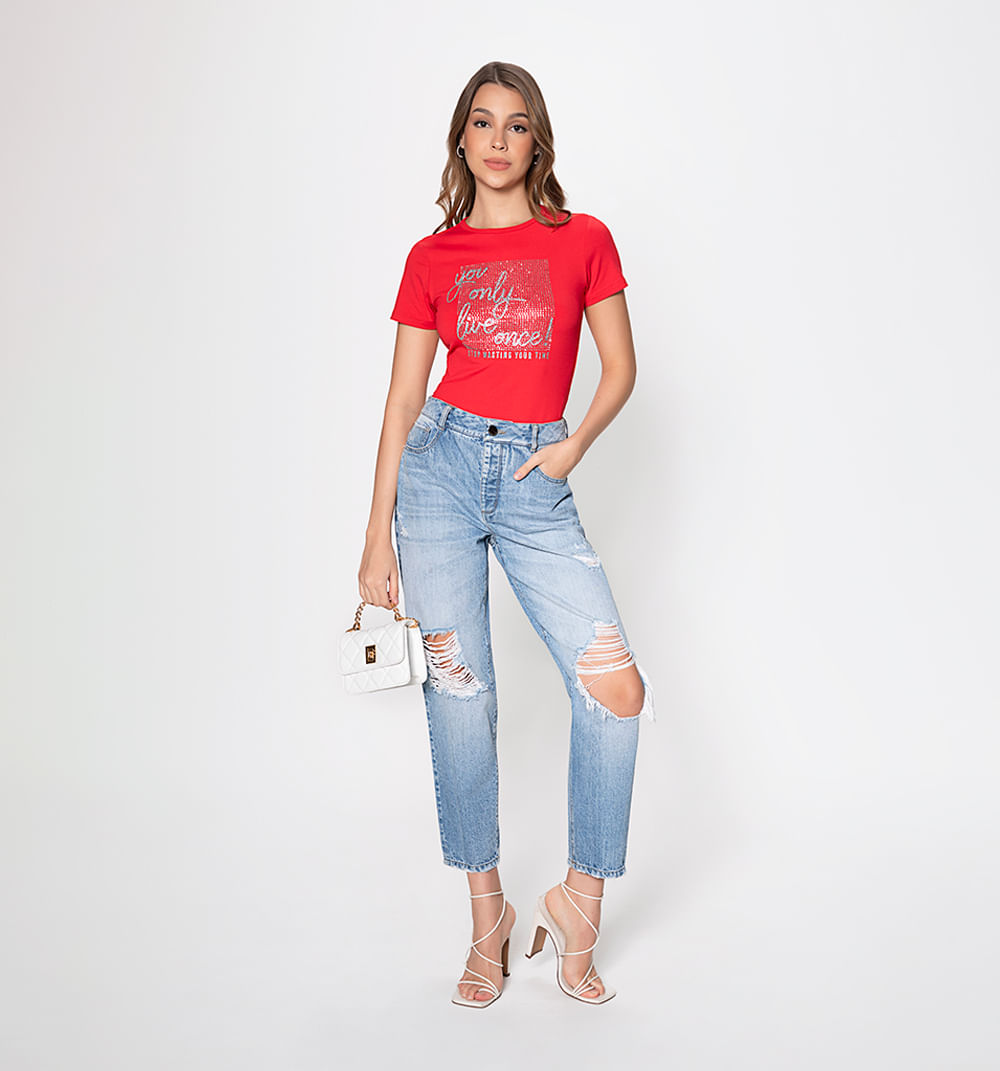 Camiseta Manga Corta Con Aplique Pedreri