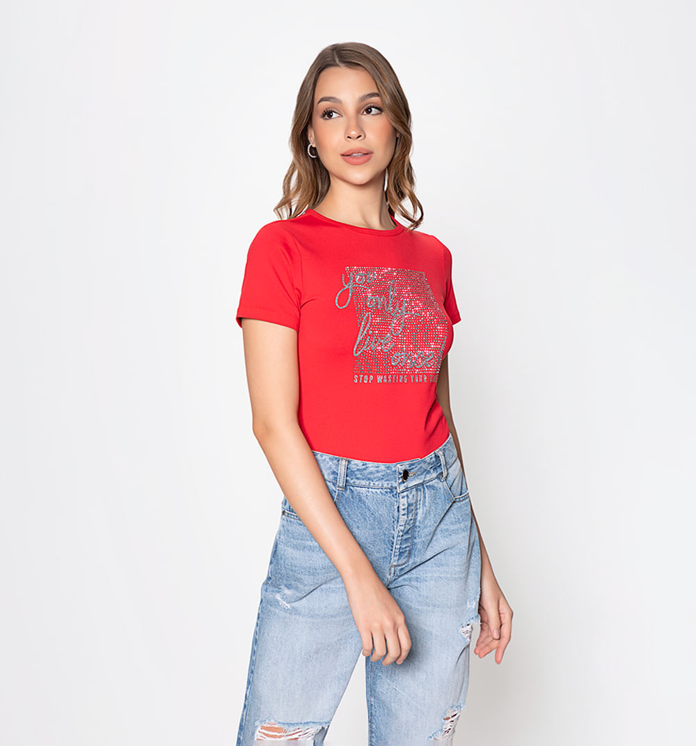 Camiseta Manga Corta Con Aplique Pedreri