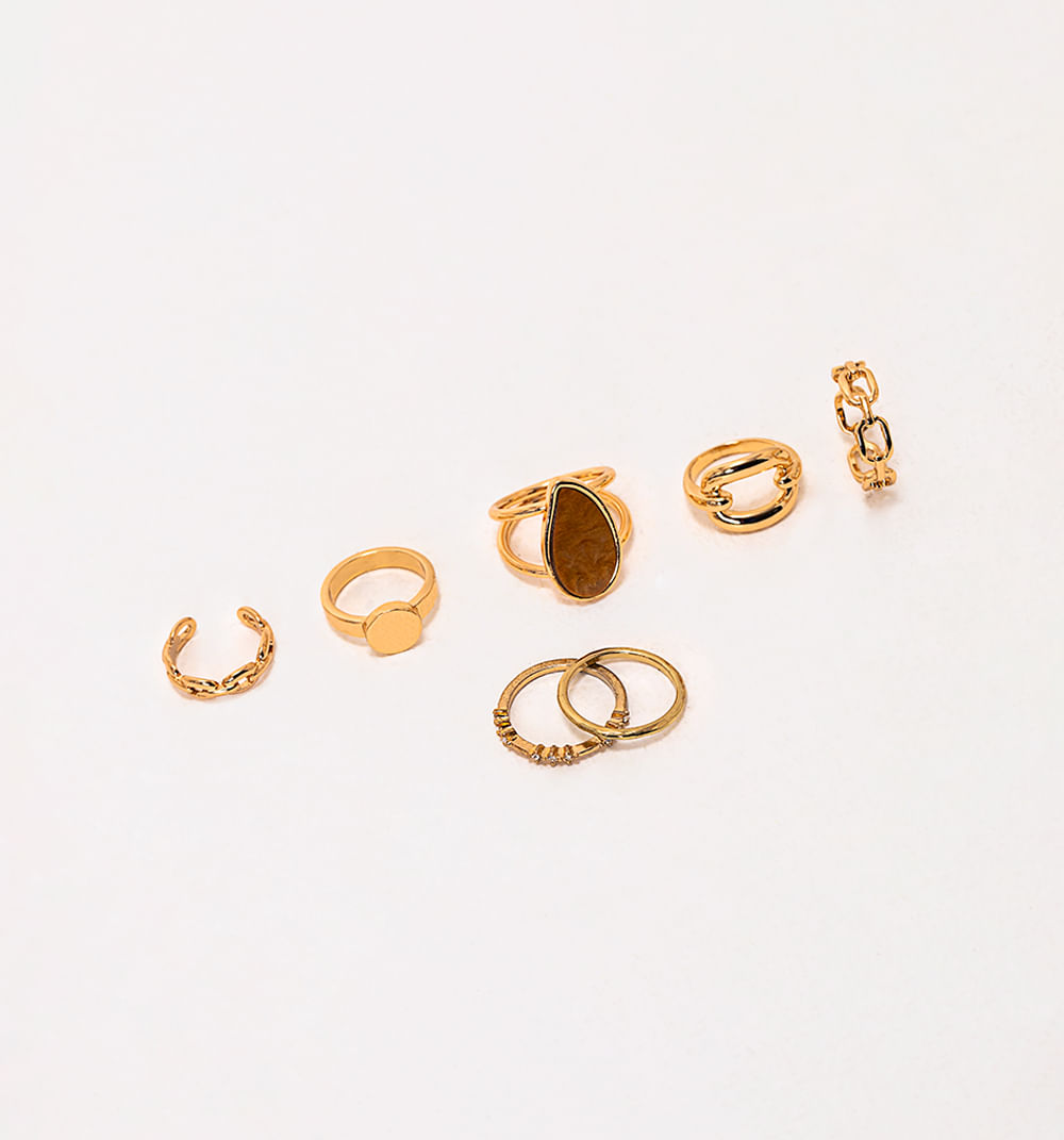 Set Anillos Eslabones Y Cristales