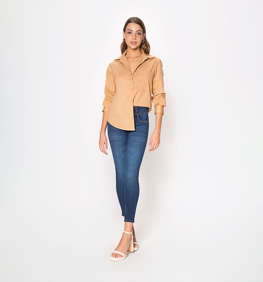 Blusa Camisera Manga Larga Con Bolsillo
