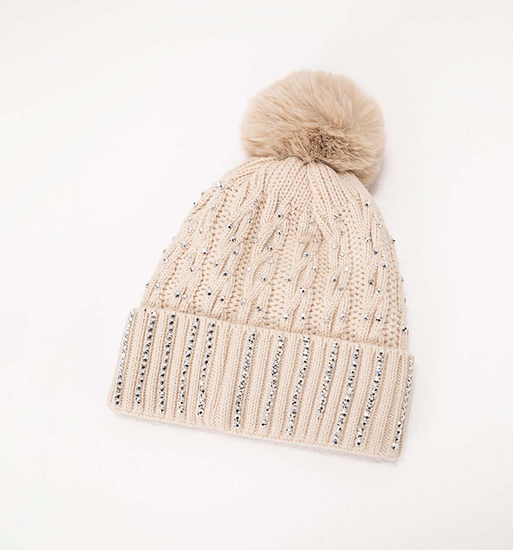 Sombrero Tipo Beanie, Con Hotfix Y Pompo