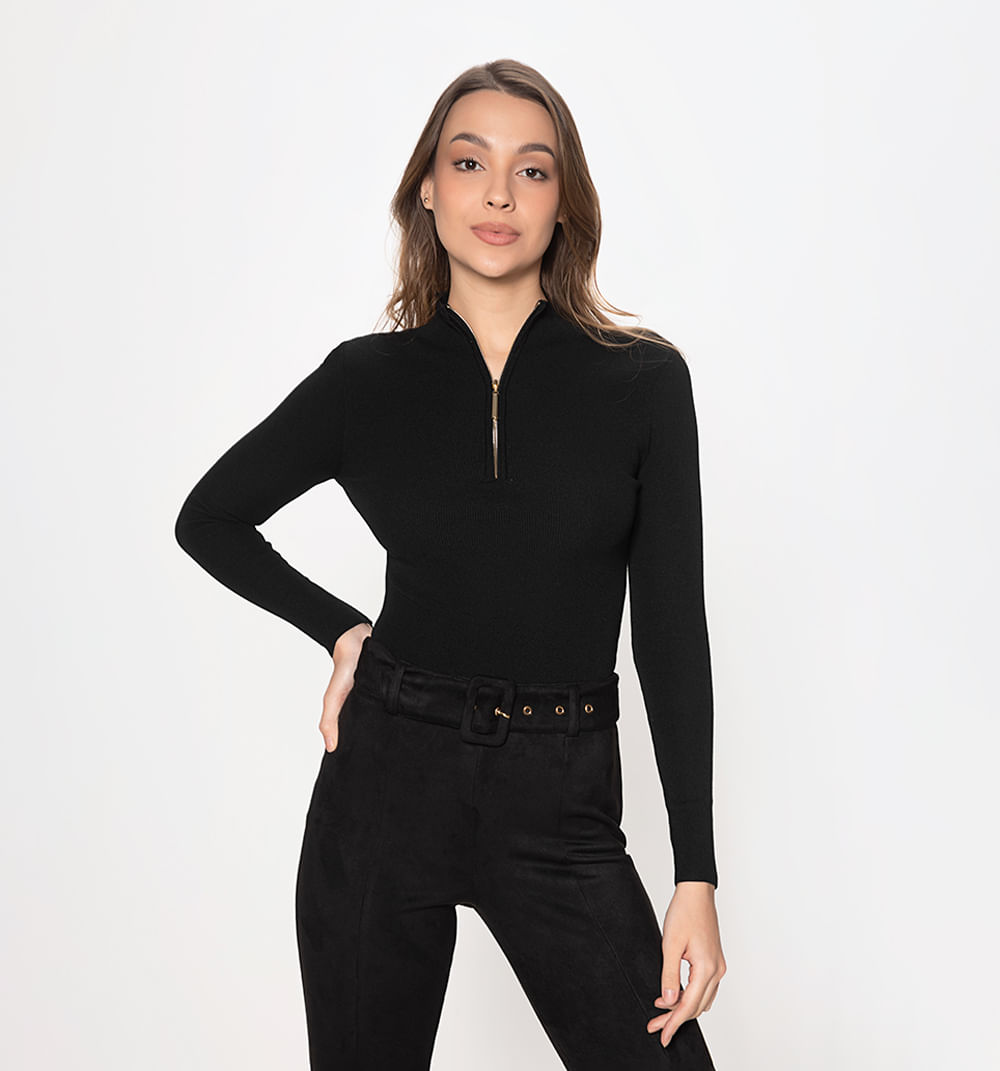 Blusa Tejida Lurex Crop Con Cierre