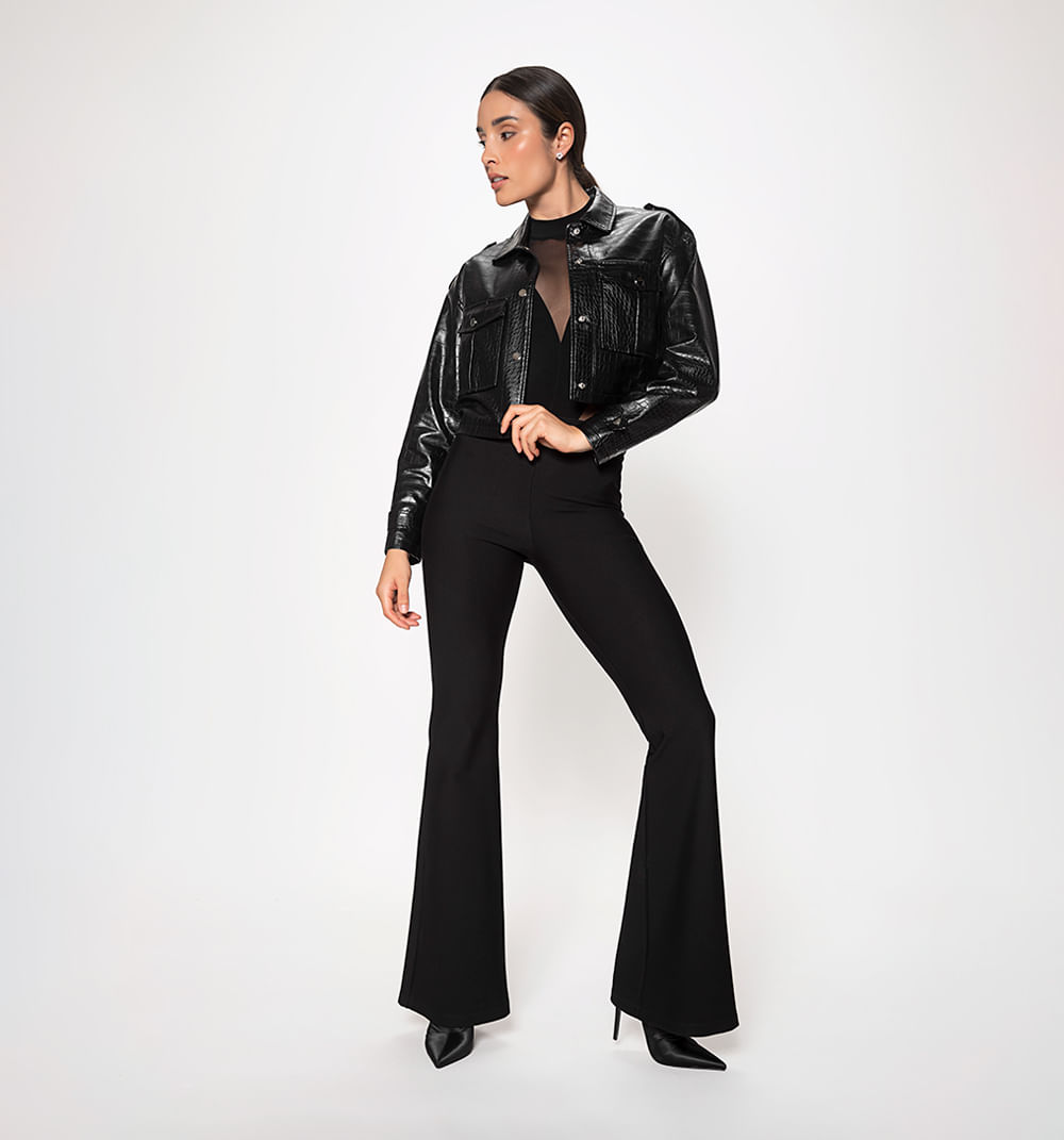 Chamarra Crop Cuero Sintetico Tipo Croco