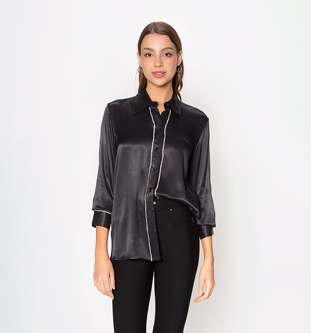 Blusa Camisera Manga Larga Con Decoracio