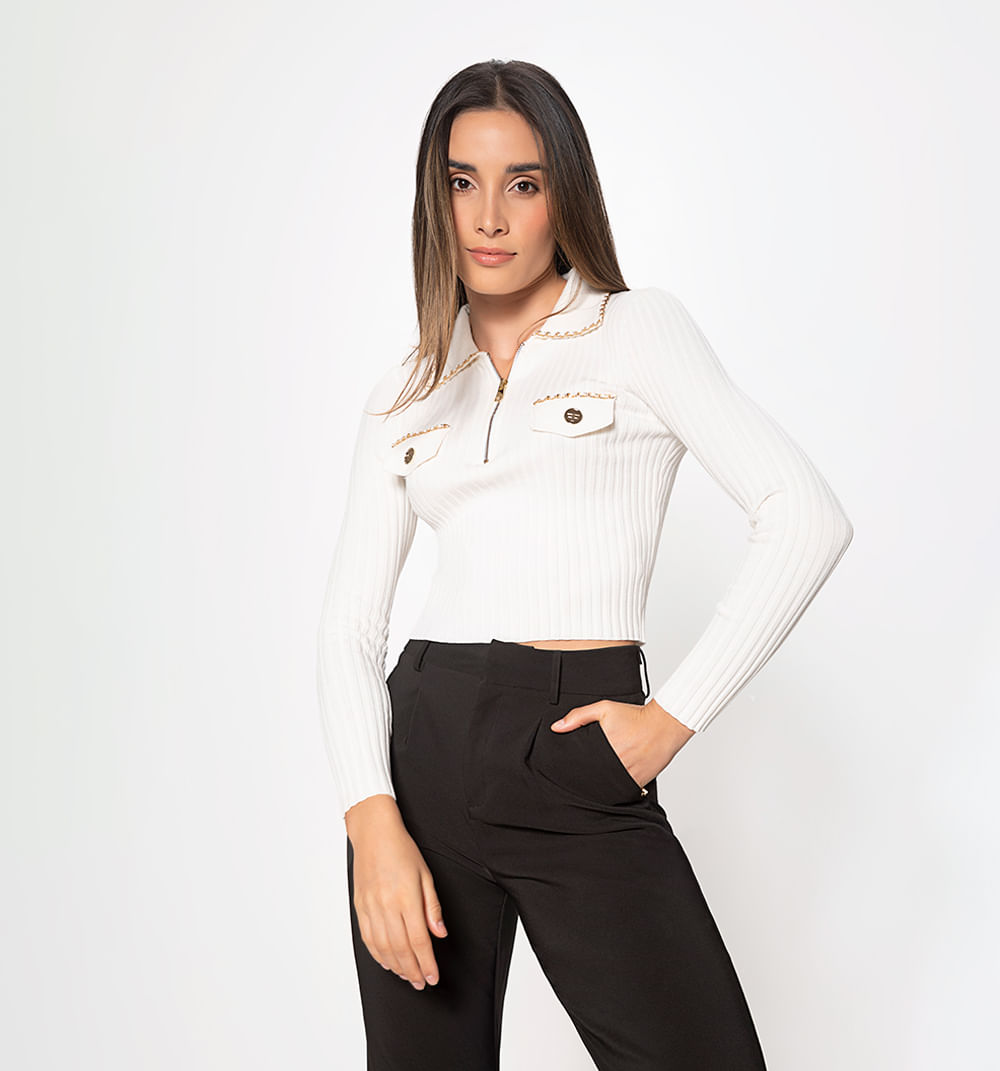 Blusa Tejida Cuello Polo