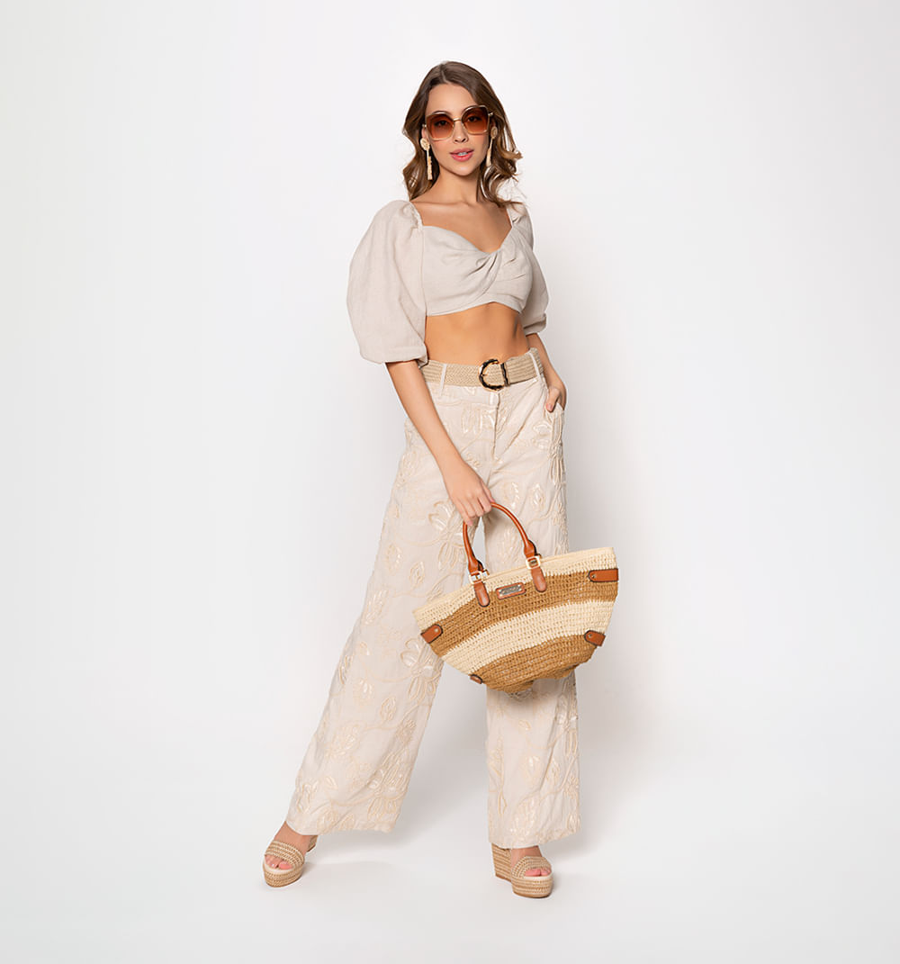 Pantalon Palazzo Tiro Alto Con Correa