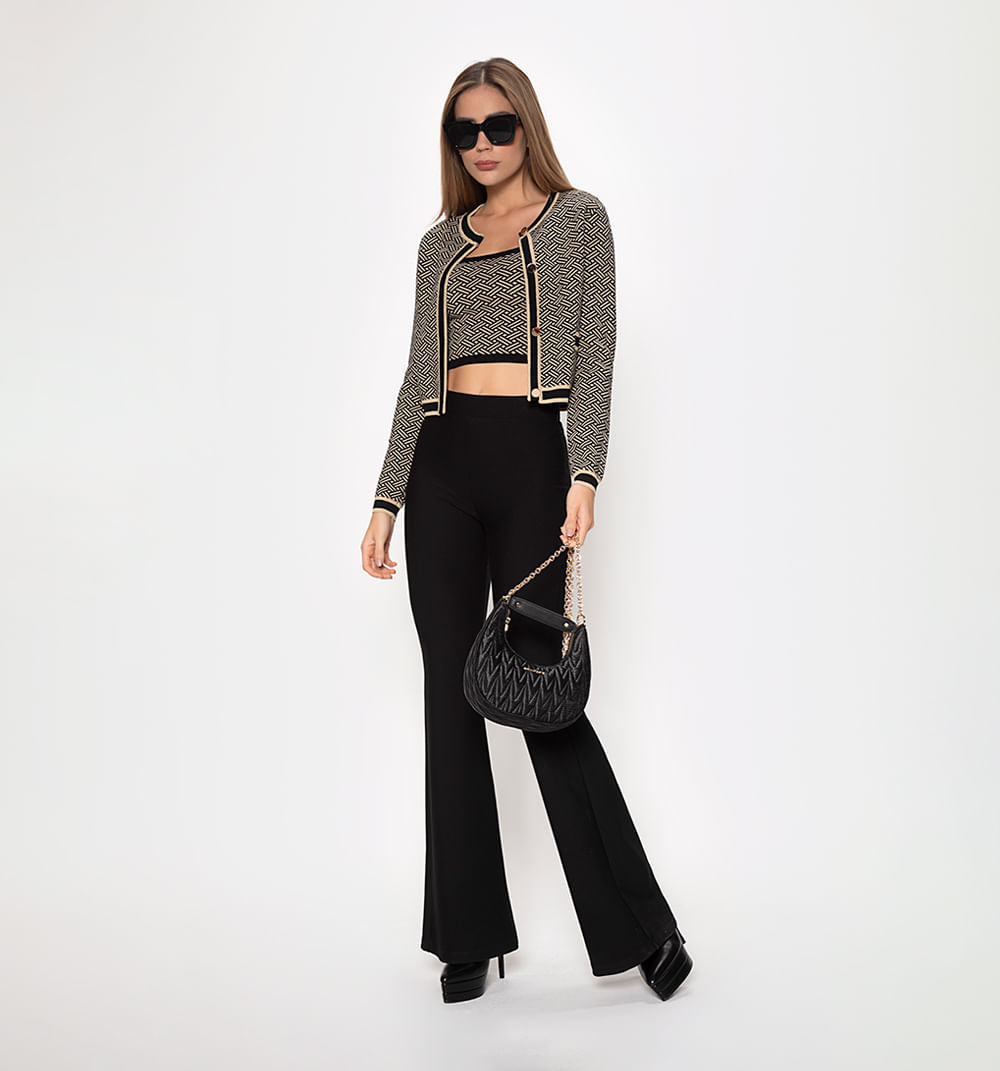 Set Cardigan Y Top En Jacquard De Punto