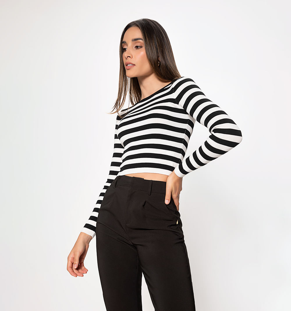 Blusa Manga Larga Tejida En Rayas