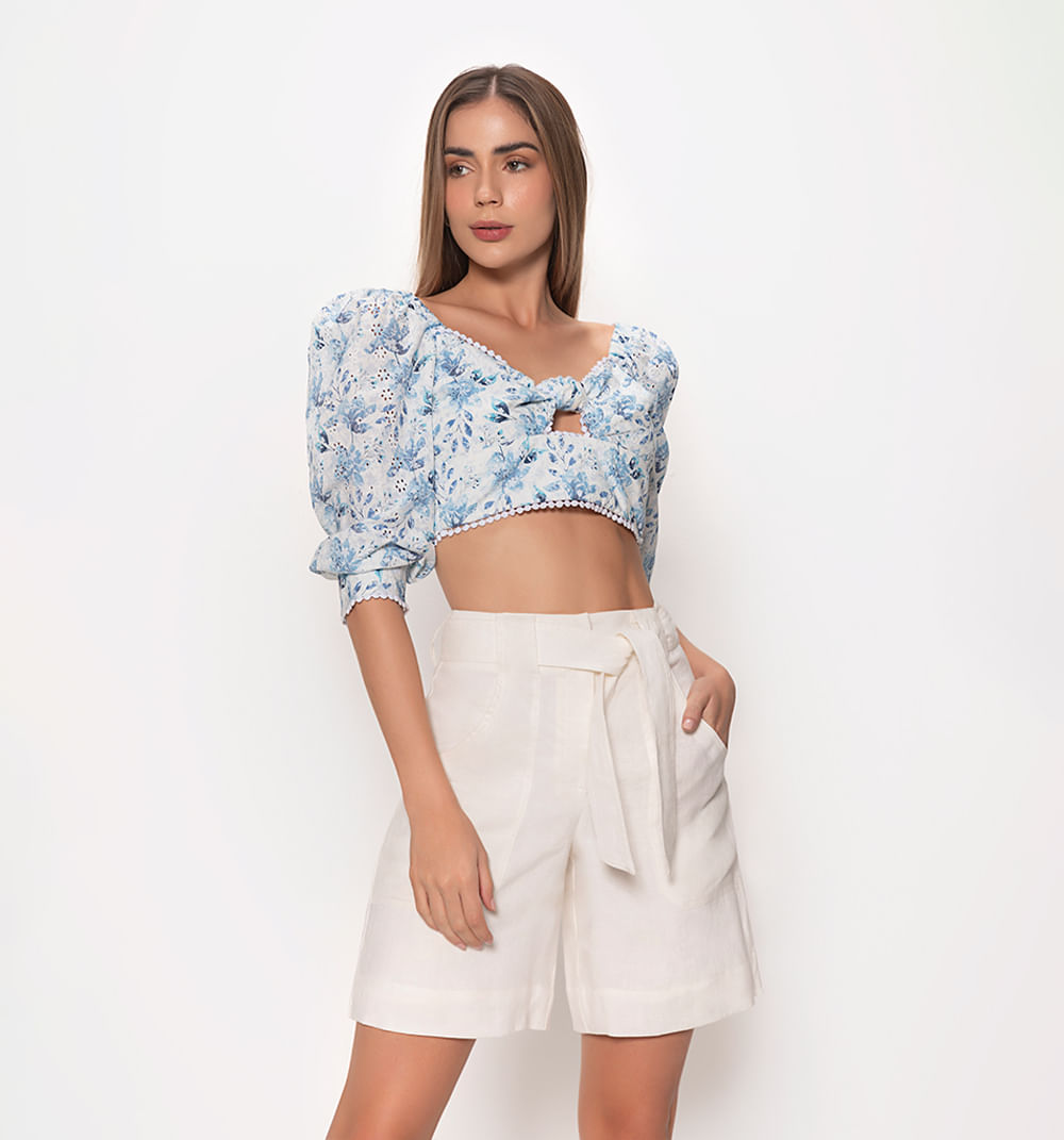 Crop Top Manga 3/4 Con Amarre En Espalda
