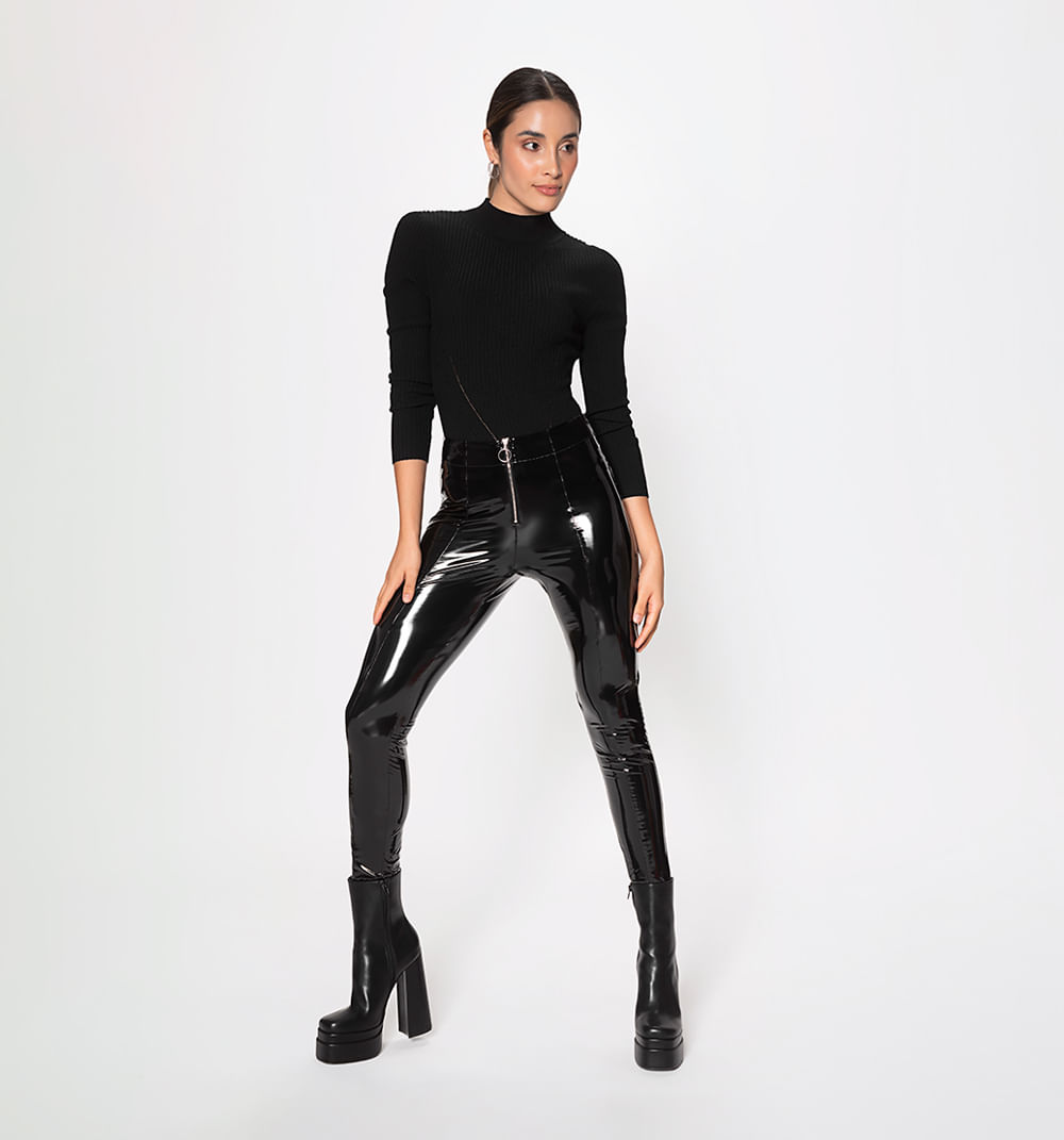 Leggings Pitillo Vinilo Con Cierre Front