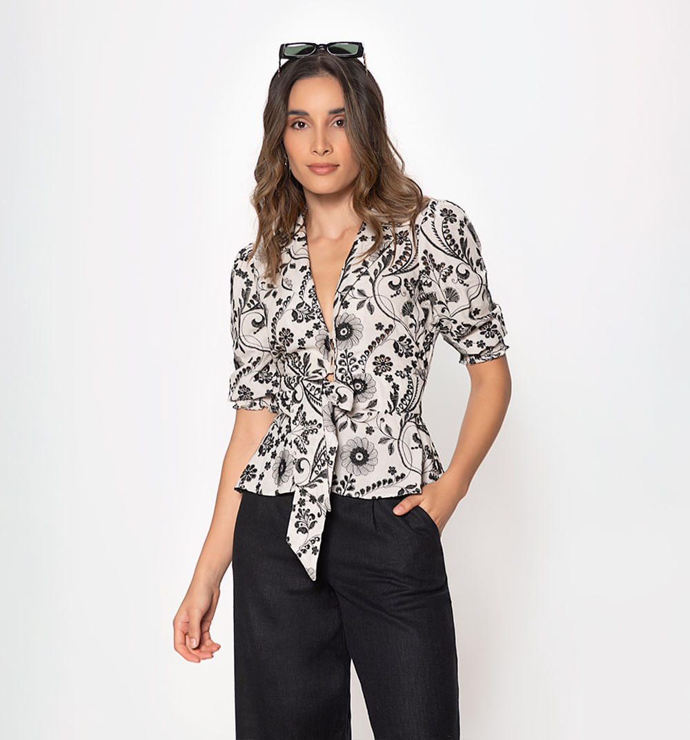 Blusa Manga 3/4 Con Amarre En Delantero