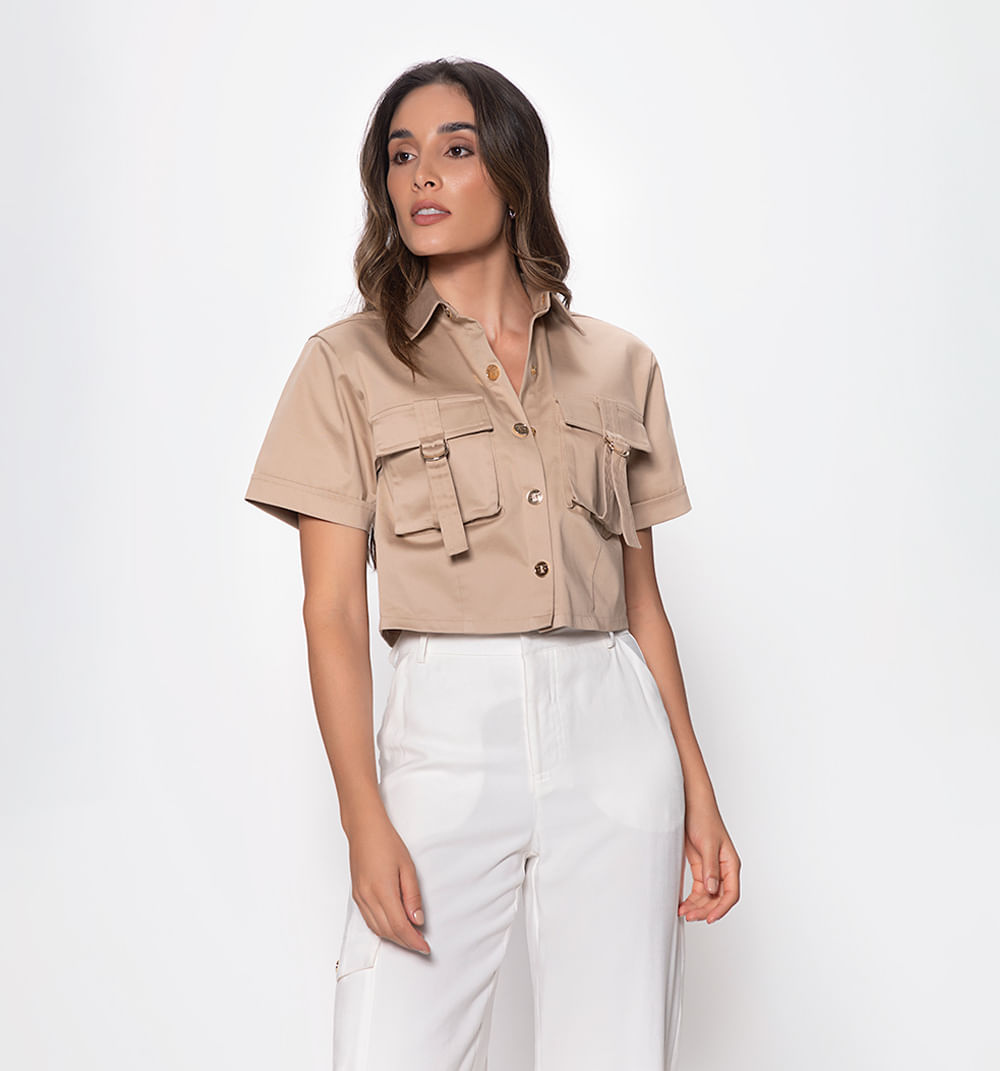 Blusa Boxy Con Bolsillos Utilitairos