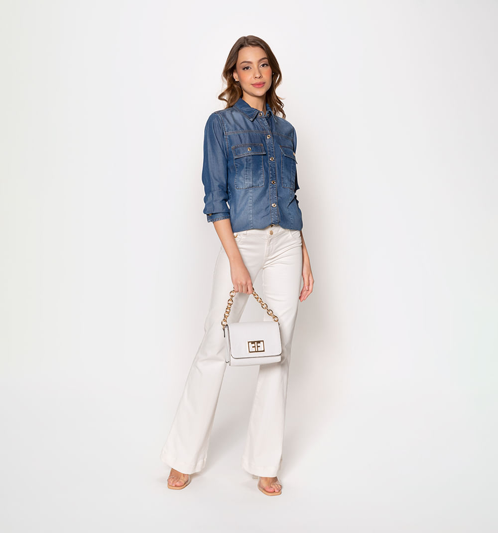 Blusa Camisera, Bolsillos Con Tapa Y Tab