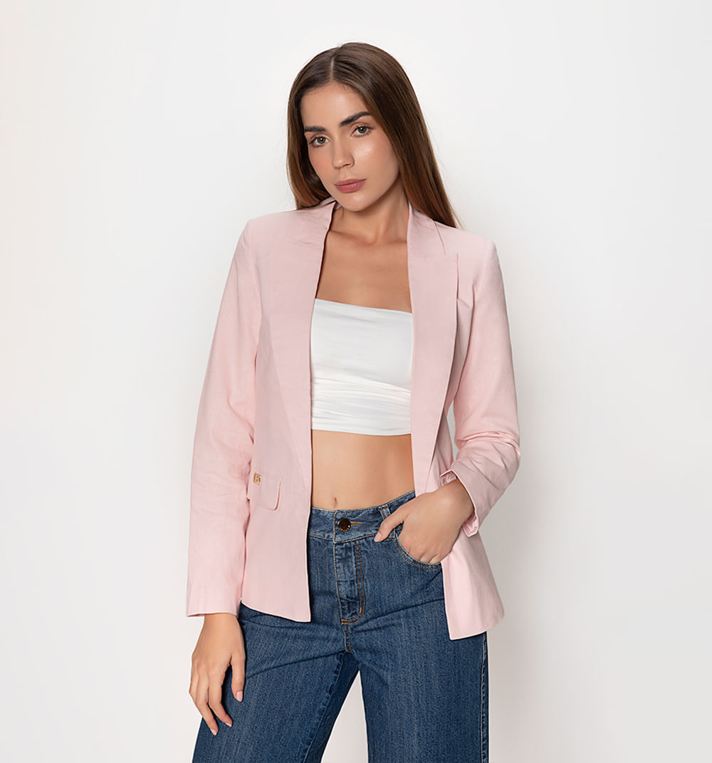 Blazer Lino Manga Larga Con Solapa