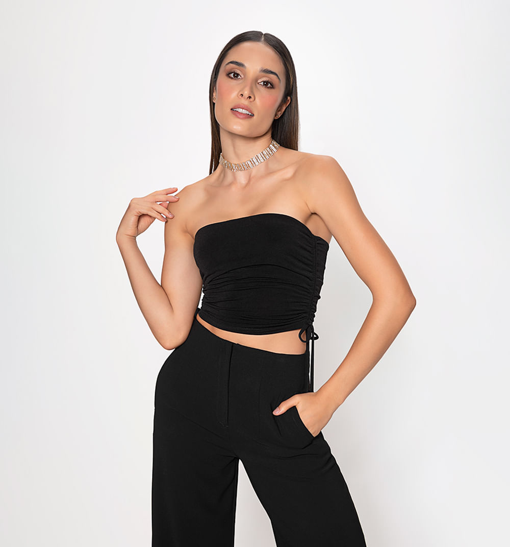 Blusa Strapless Con Canales En Costado