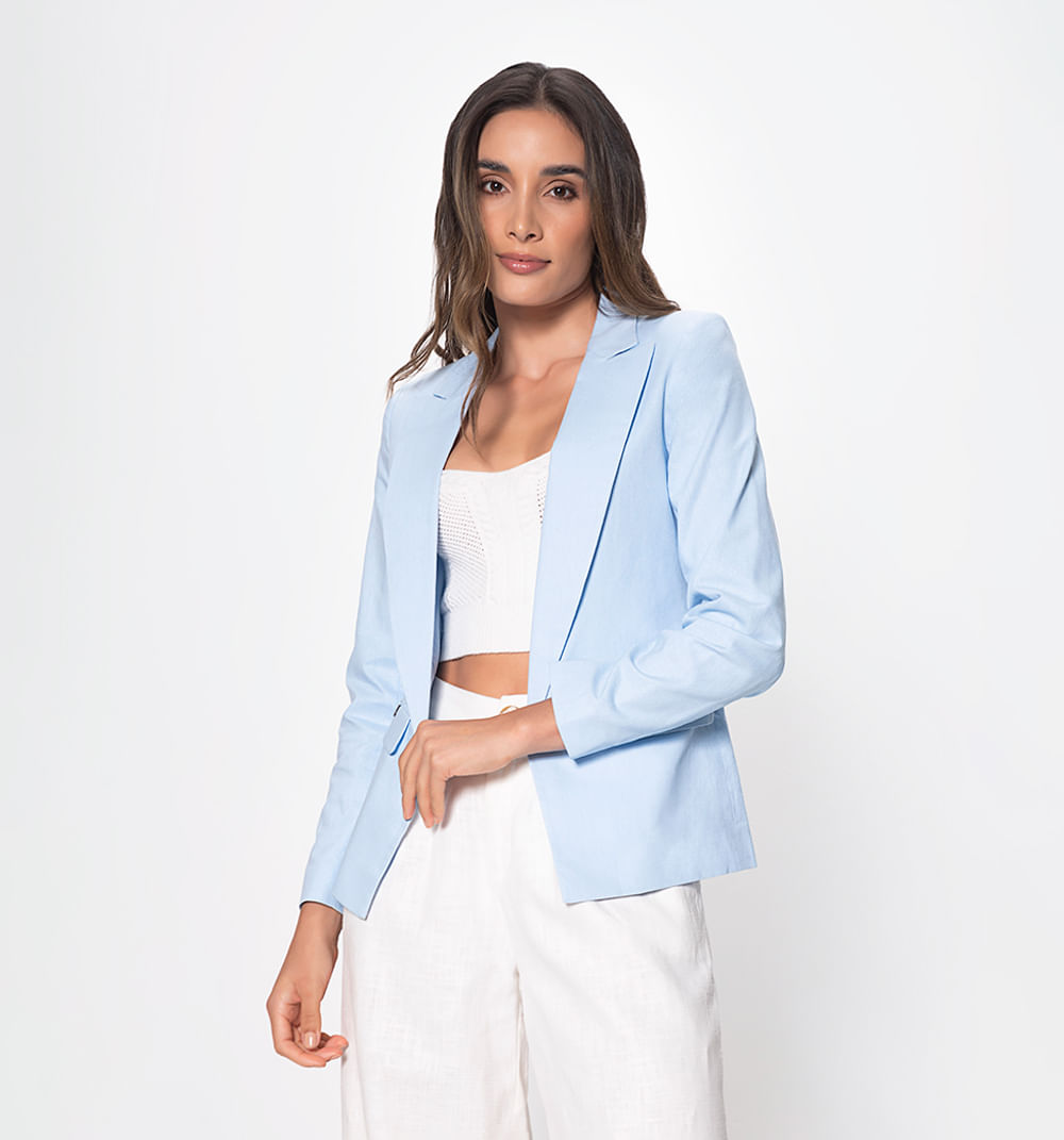 Blazer Lino Manga Larga Con Solapa