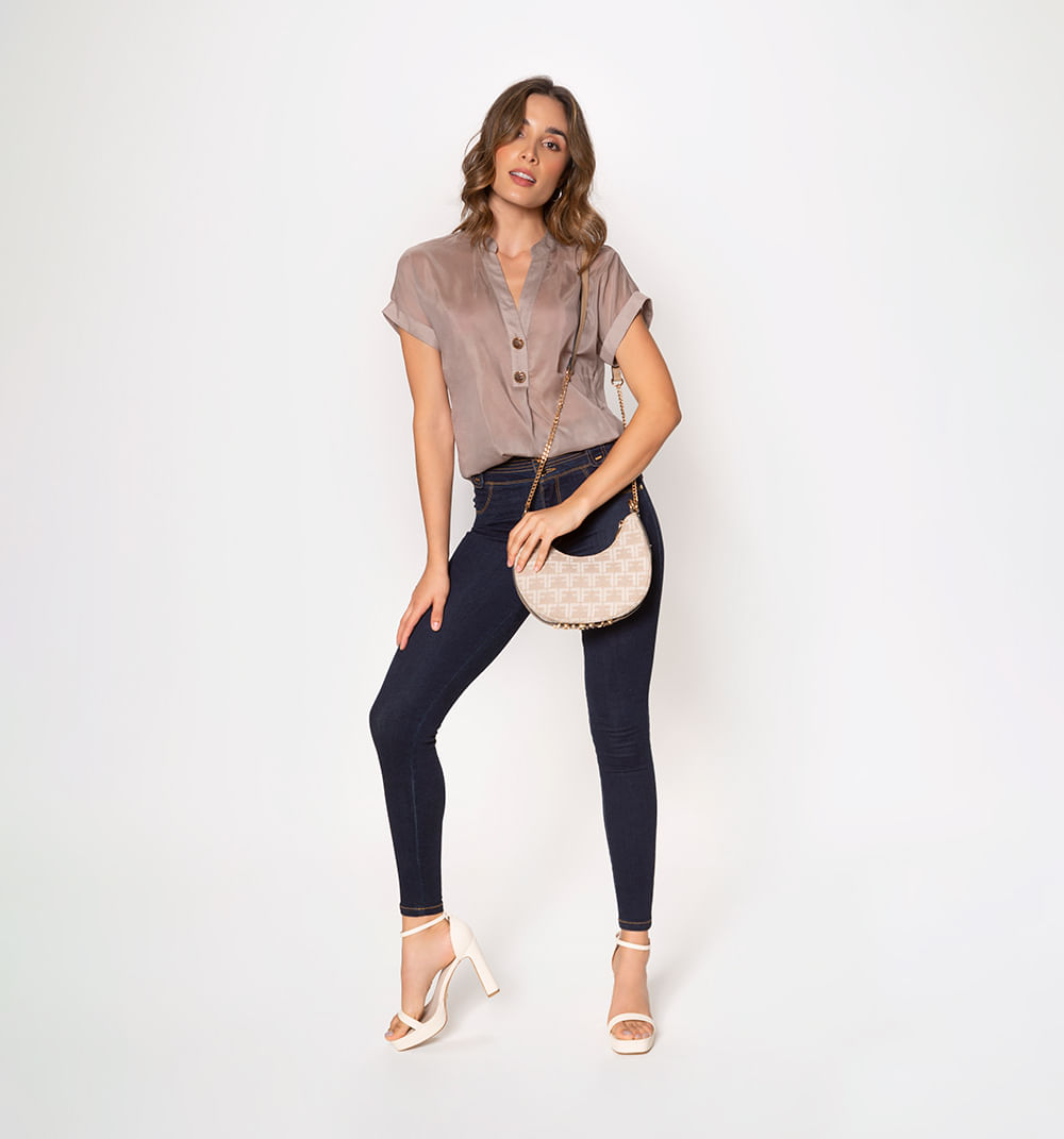 Jeans Ultra Slim,Tiro Alto Con Corte En