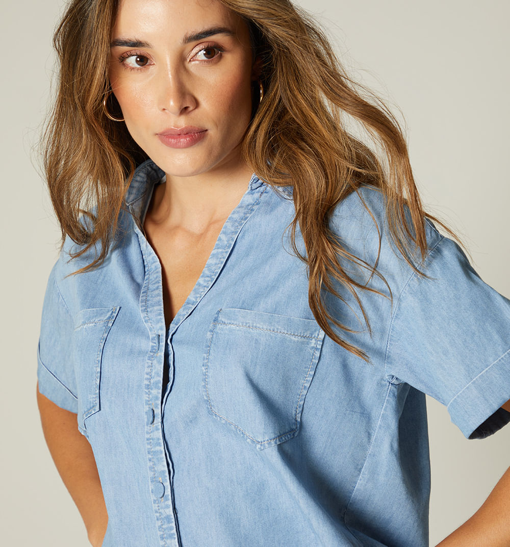 Blusa Manga Corta Y Bolsillos