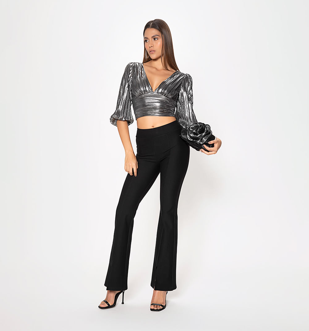 Blusa Manga 3/4 Con  Cruce De Tiras En P