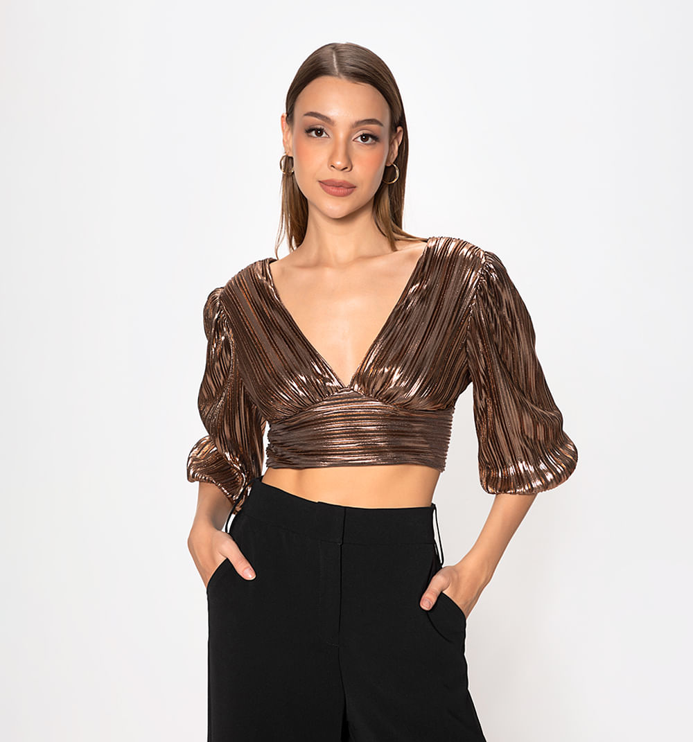 Blusa Manga 3/4 Con  Cruce De Tiras En P