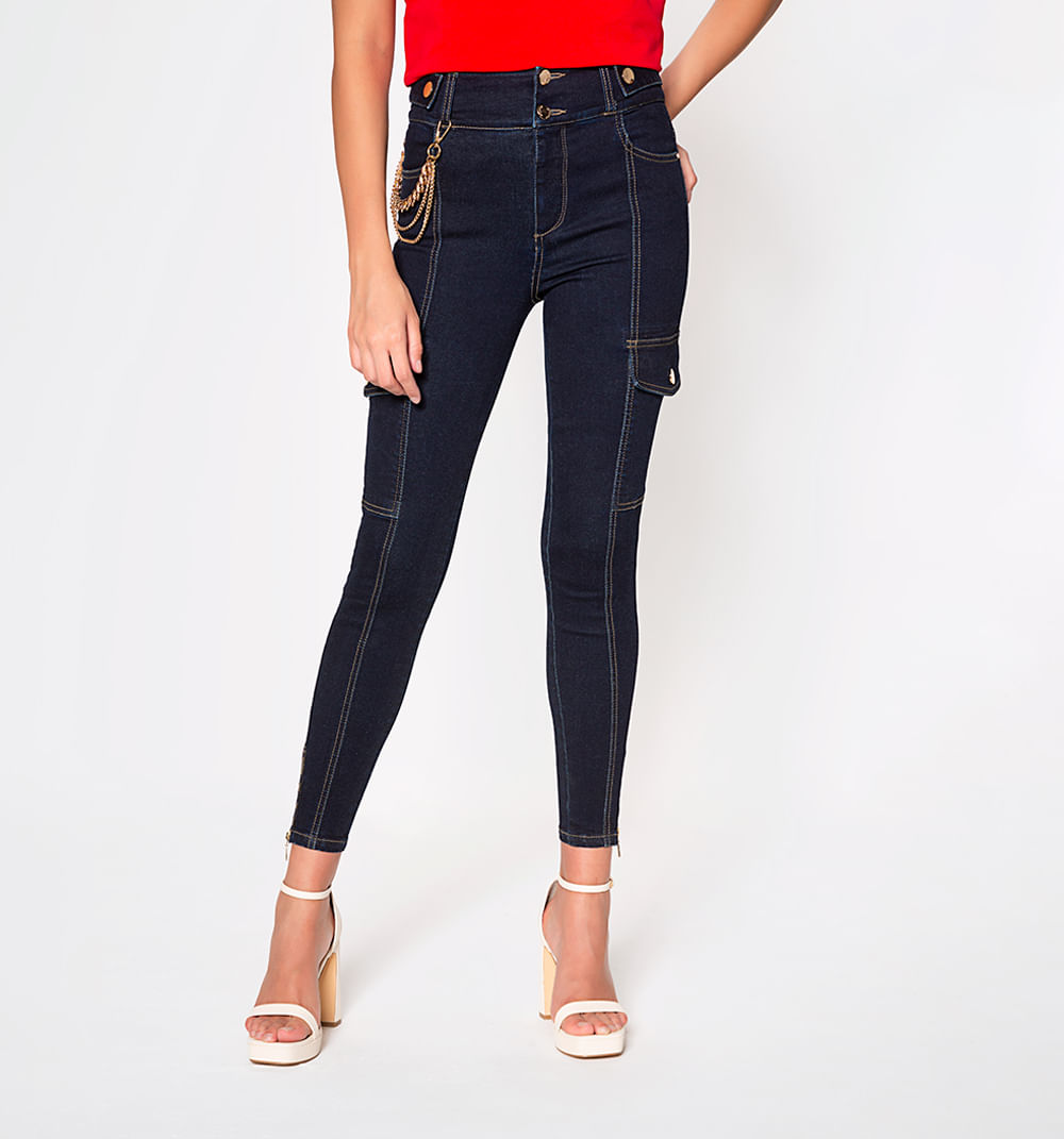 Jean Ultraslim  Cargo Tiro Alto Con Bols