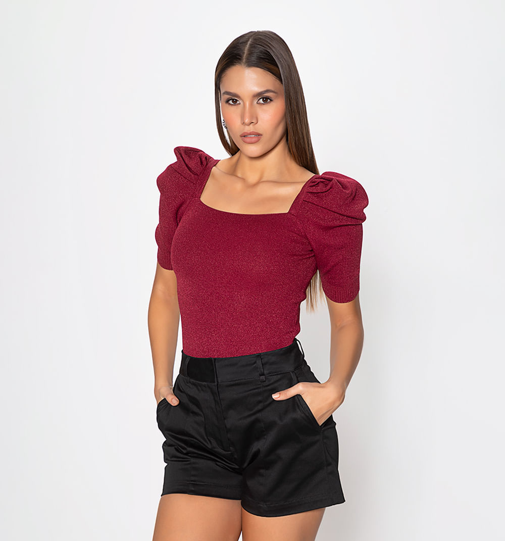 Blusa Escote Cuadrado Con Manga Bombacha