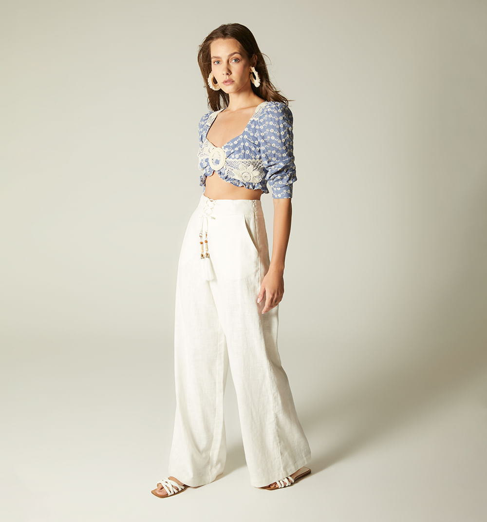 Pantalon Palazzo Con Detalle En Pretina