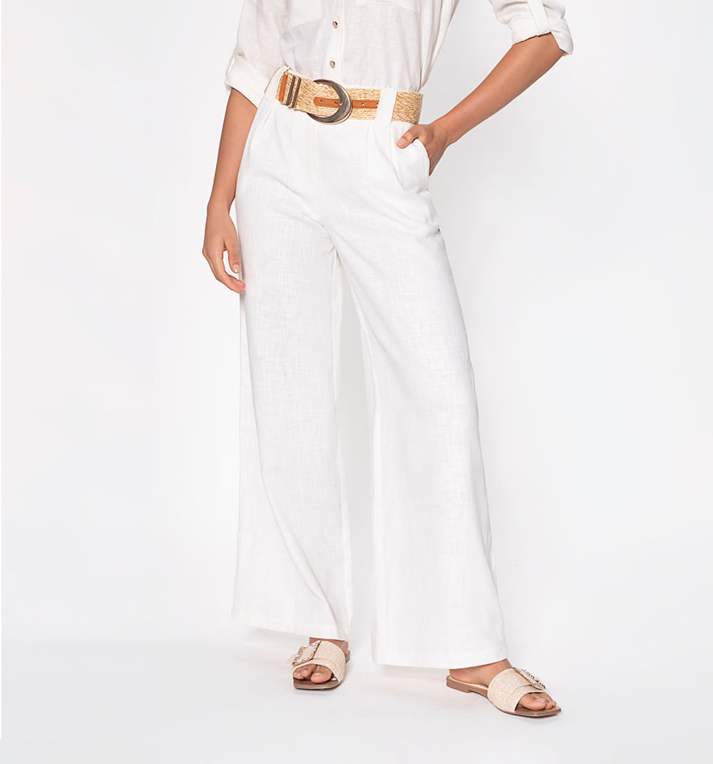 Pantalon Palazo Con Cinturon Y Prenses E