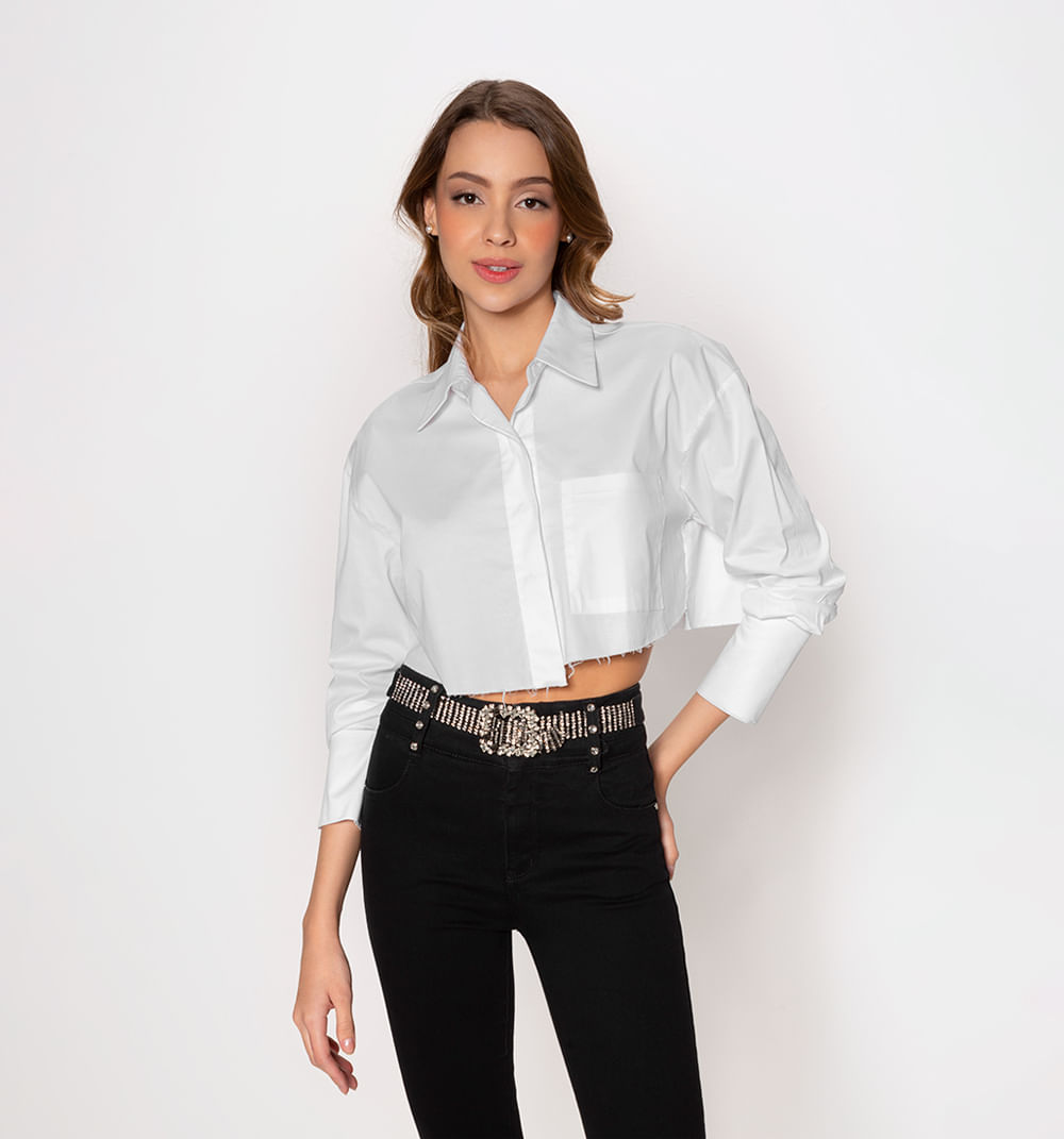 Crop Top Manga Larga Ruedo Rustico