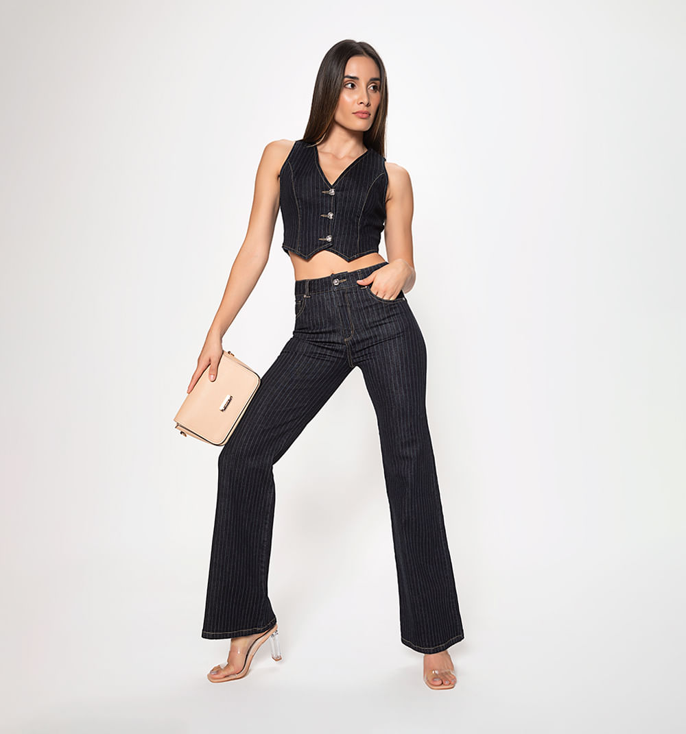 Chaleco  En Denim Con Raya Tiza