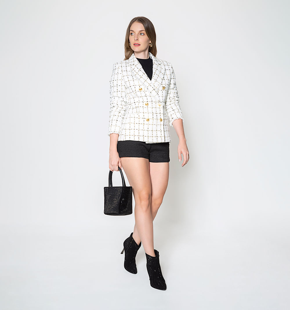 Blazer Tweed Con 6 Botones