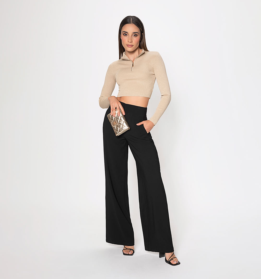 Blusa Tejida Lurex Crop Con Cierre