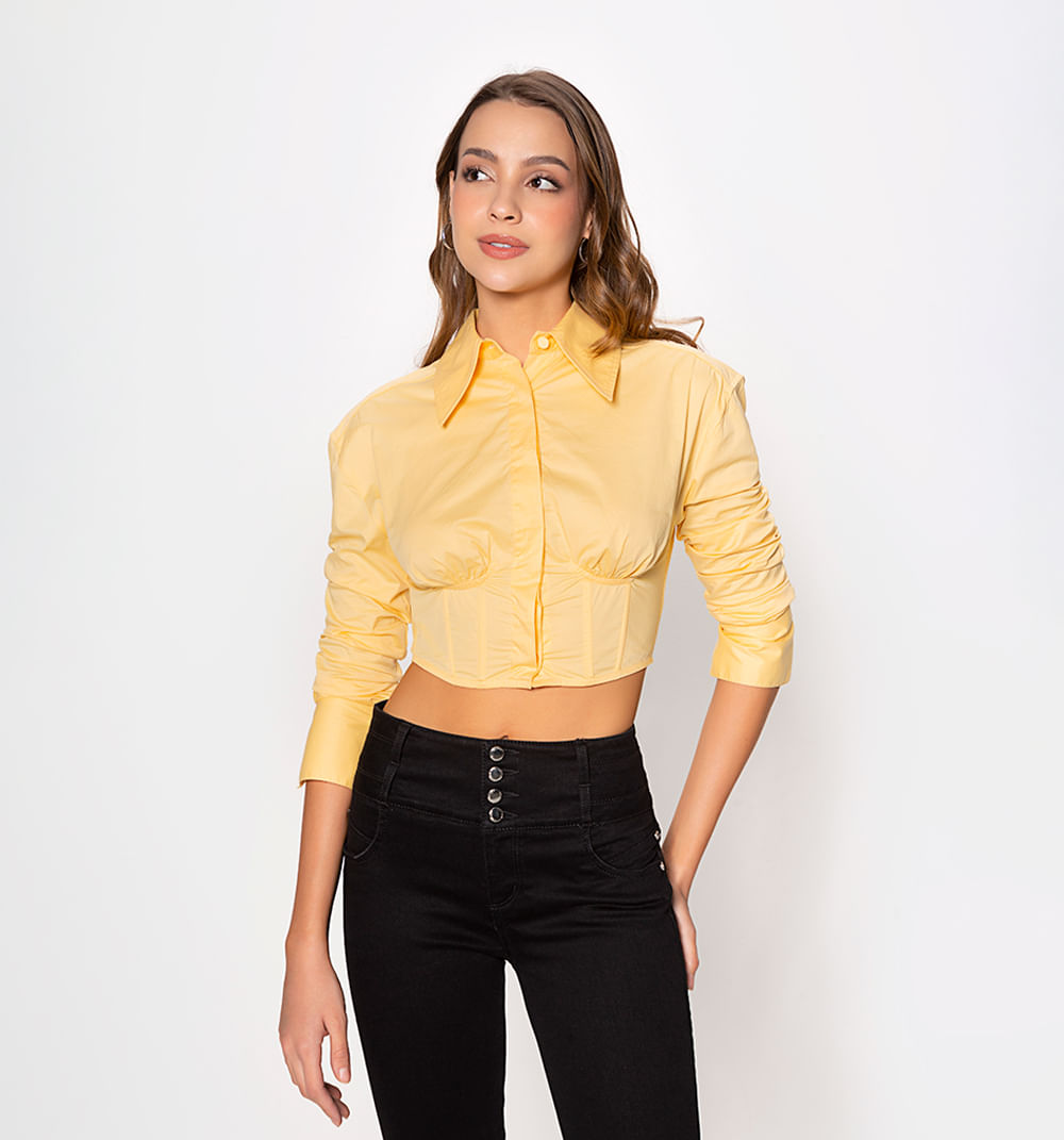 Blusa Corta, Manga Larga  Puño Ancho