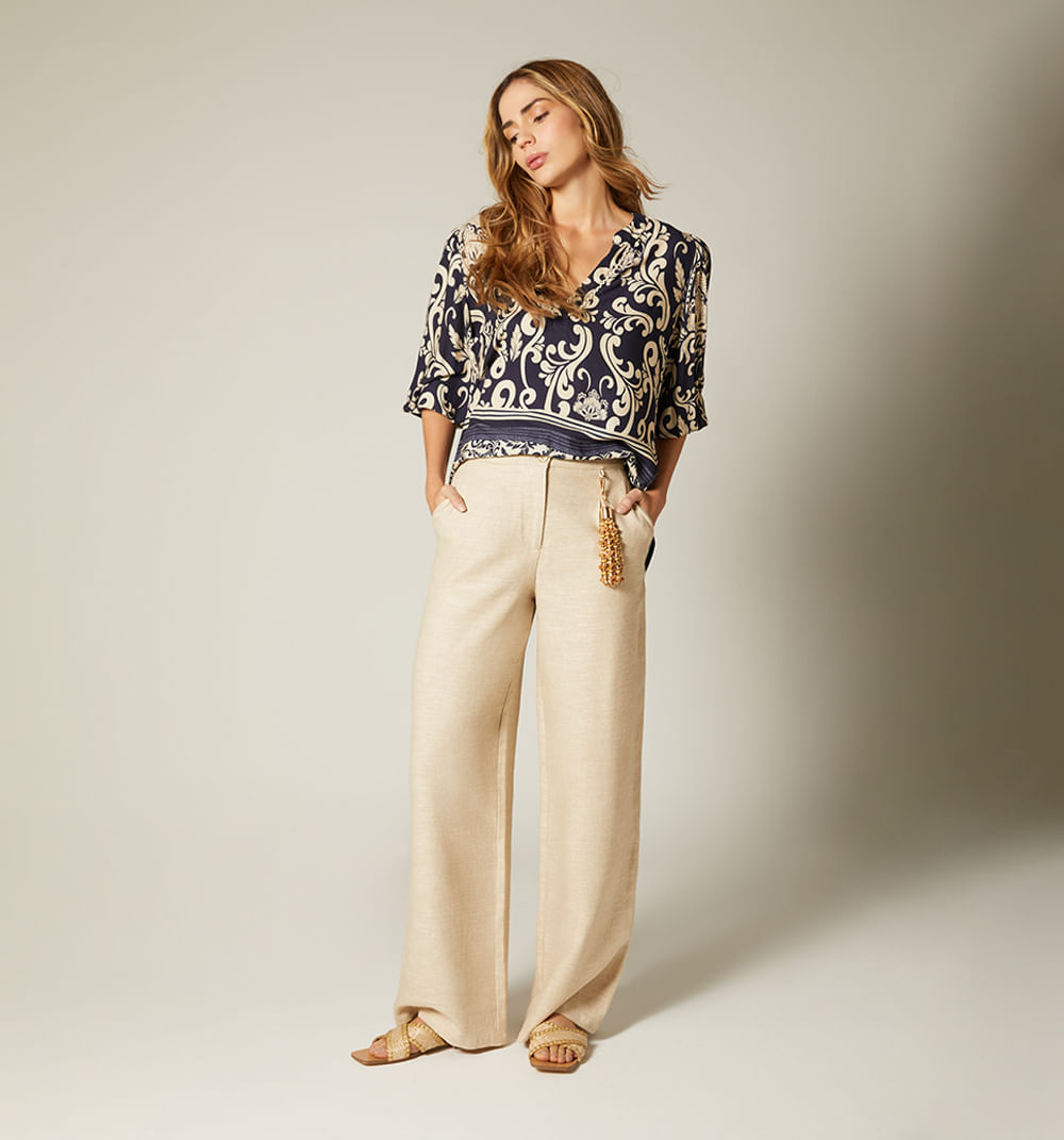 Pantalon Palazzo Con Detalle En Pretina