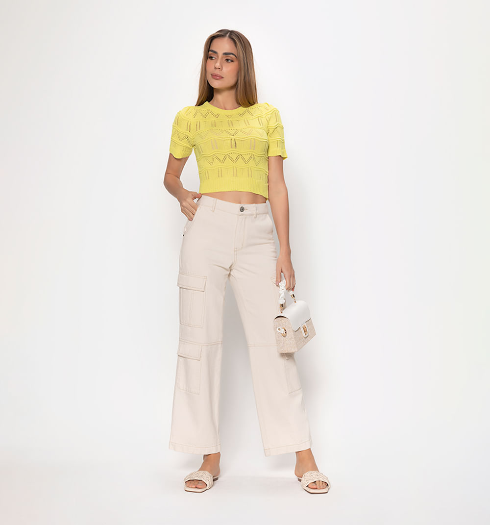 Blusa Tejida Manga Corta En Lace