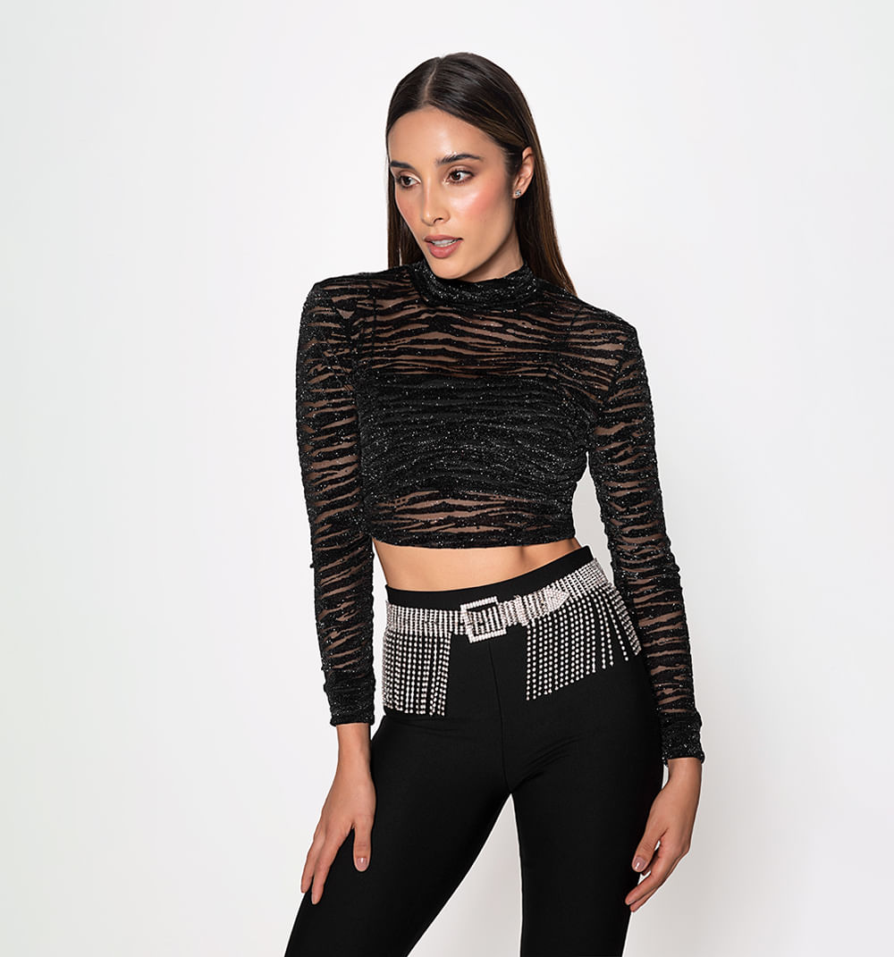 Blusa  Manga Larga Cuello Alto